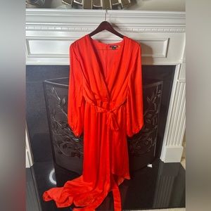 Asymmetrical Dress with Shorts Red/Orange by Fashion Nova